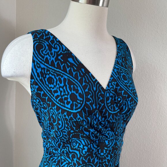 Chaps Womens Large Blue Black Stretch Maxi Dress Sleeveless V Neck - Picture 2 of 7